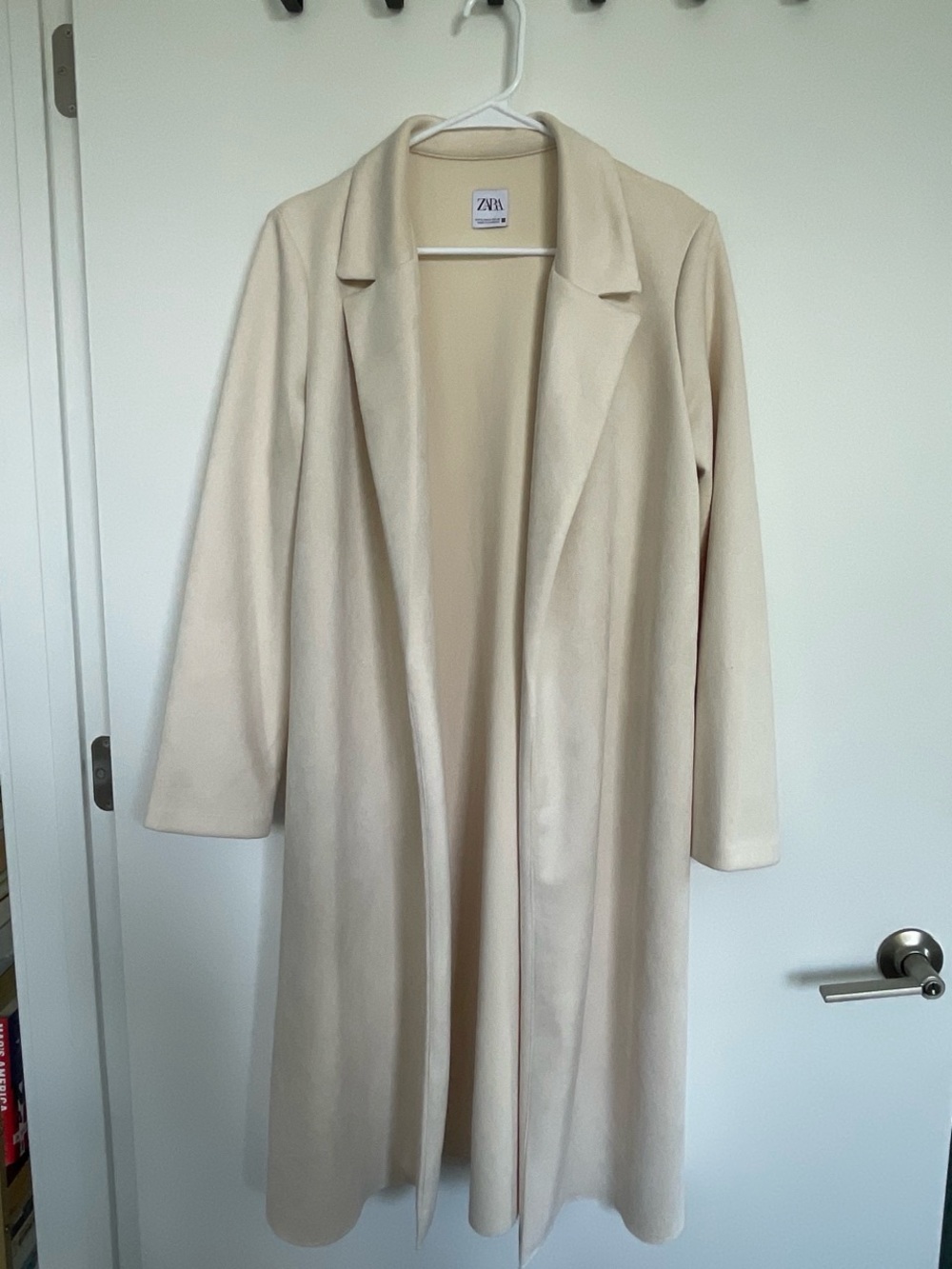 ZARA Cream Open-Front Long Trench Coat